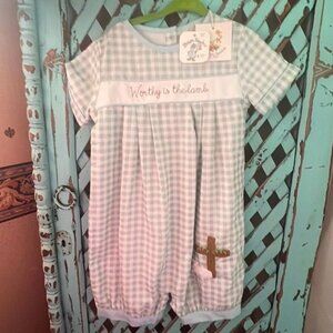 Busy Bees Smocks - "Worthy is the Lamb" Easter Romper - 3T